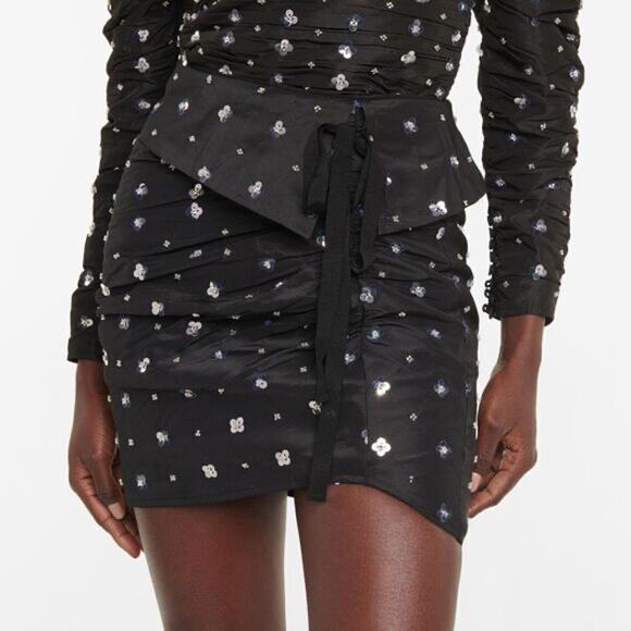 Self Portrait Cluser Sequins Ruched Taffeta Embellished Mini Skirt - Picture 1 of 10